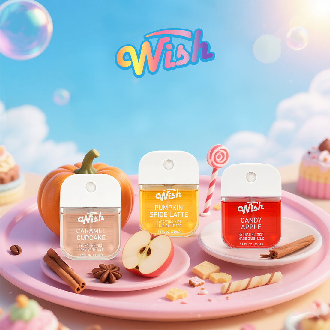 3 Pack Fall Hand Sanitizer Gift Box, 1.2 oz Each, Candy Apple / Caramel Cupcake / Pumpkin Spice Latte