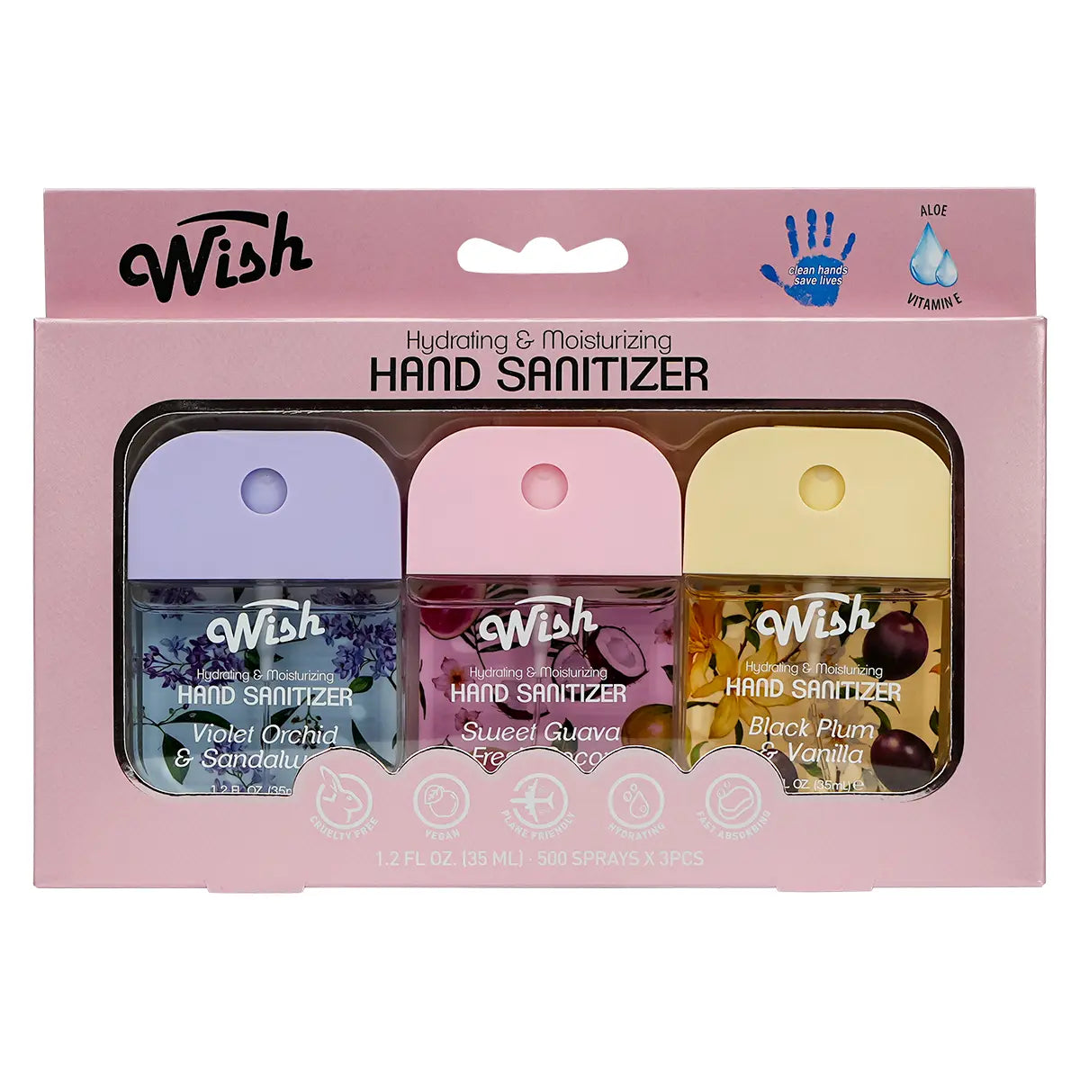 3 Pack Hand Sanitizer Gift Box, 1.2 oz Each, Black Plum / Sweet Guava / Violet Orchid