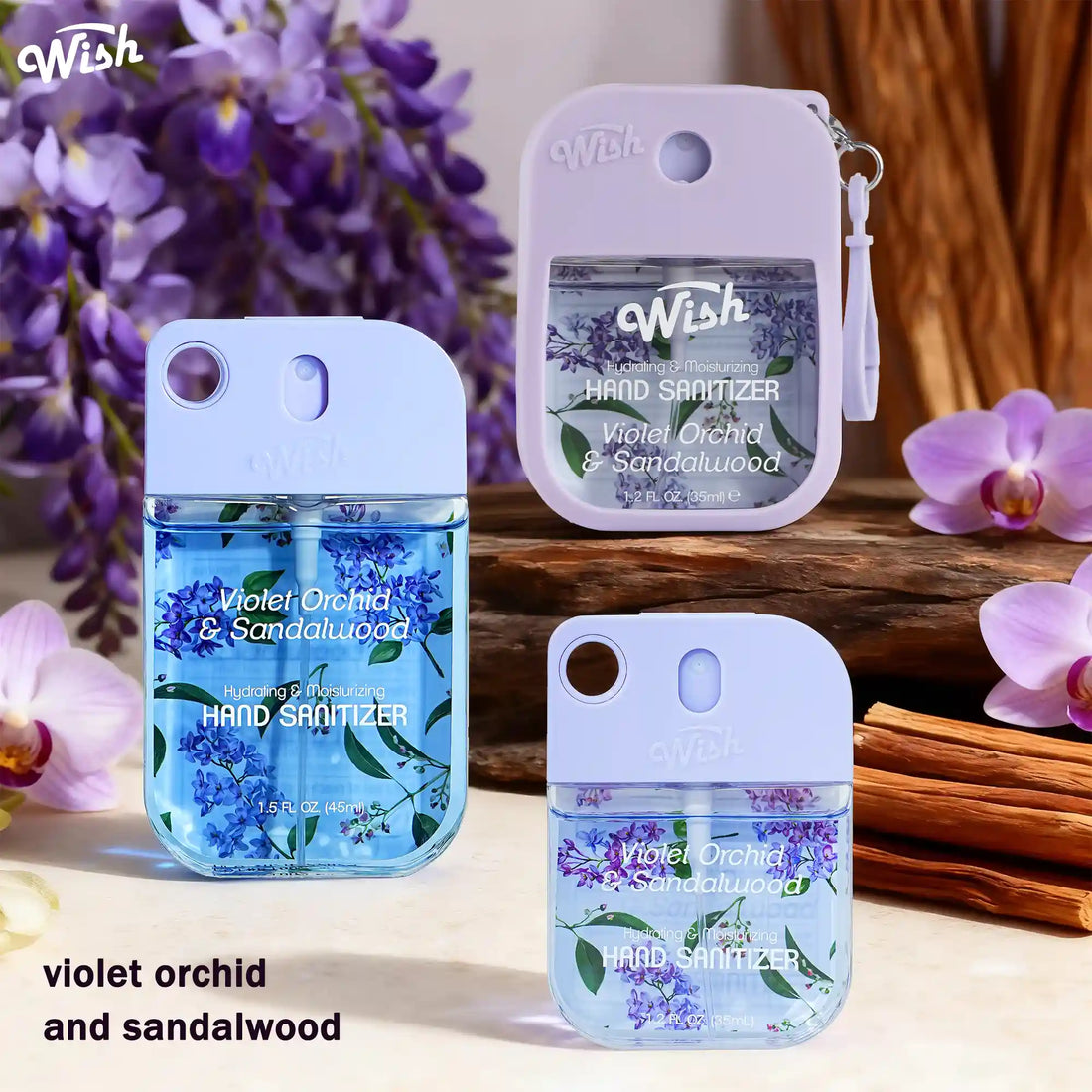 Violet Orchid & Sandalwood Hand Sanitizer Bundle, 2 x 1.2 oz + 1 x 1.5 oz