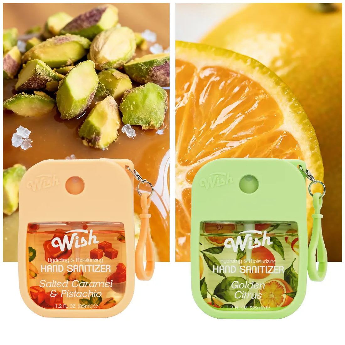 2 Pack Hand Sanitizer Gift Box, 1.2 oz Each, Golden Citrus / Salted Caramel