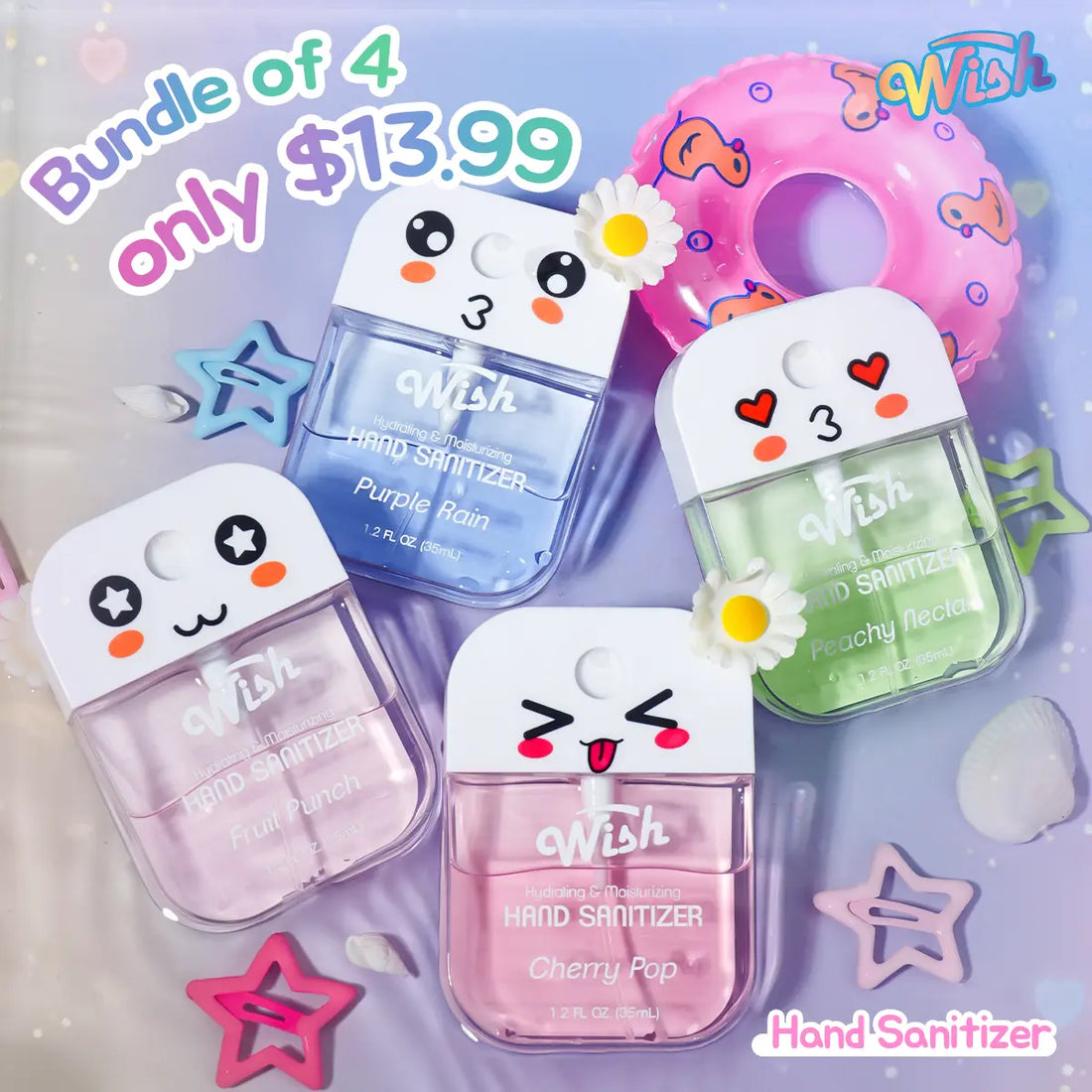 Cherry Pop / Fruit Punch / Peachy Nectar / Purple Rain Hand Sanitizer Bundle, 4 x 1.2 oz