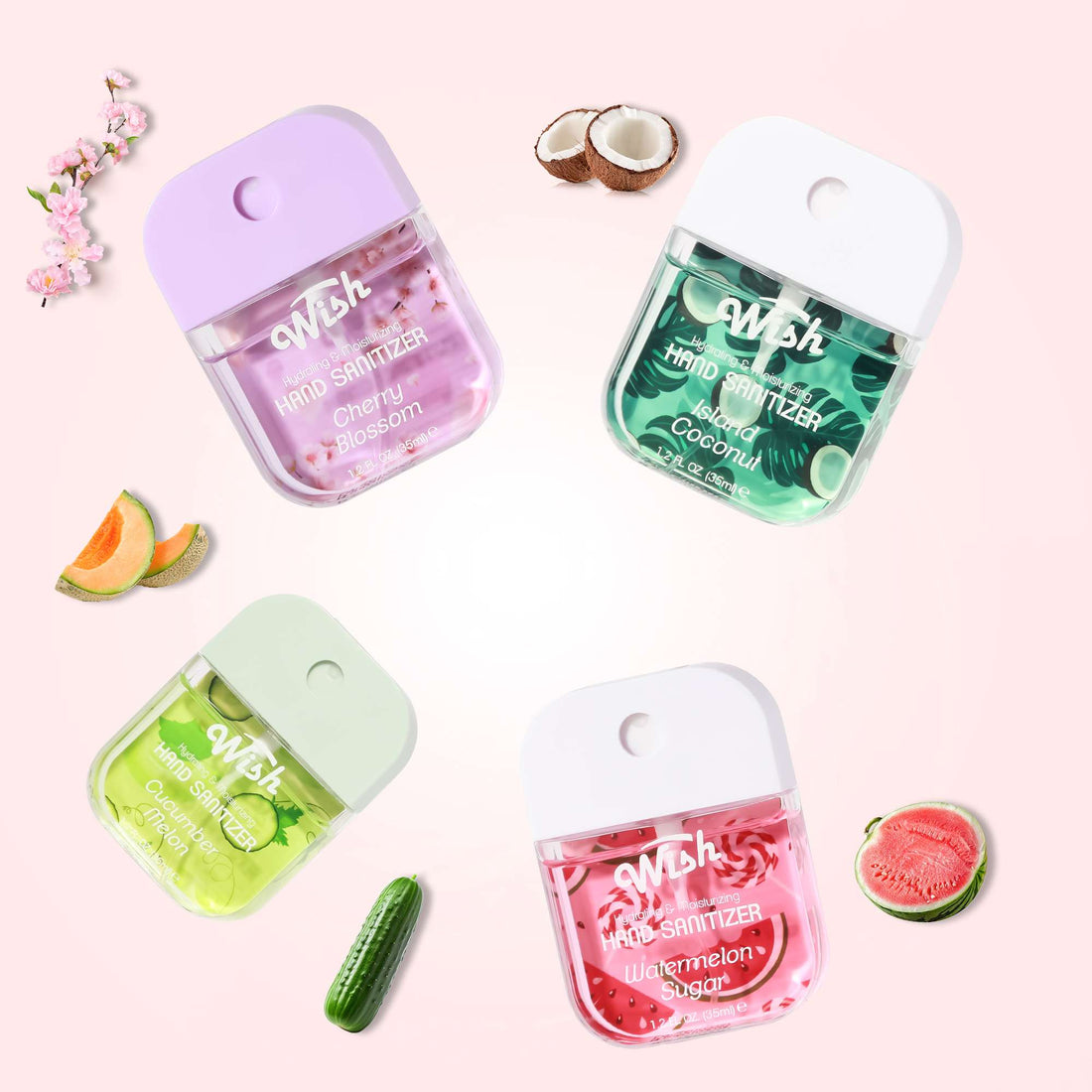 Cherry Blossom / Cucumber Melon / Island Coconut / Watermelon Sugar Hand Sanitizer Bundle, 4 x 1.2 oz