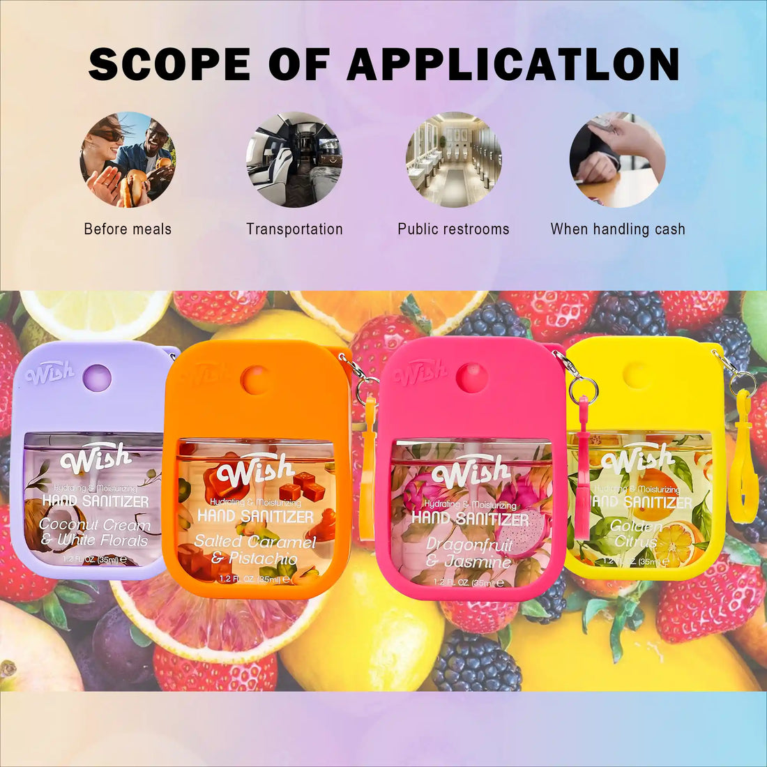 Coconut Cream / Dragonfruit / Golden Citrus / Salted Caramel Hand Sanitizer Bundle, 4 x 1.2 oz