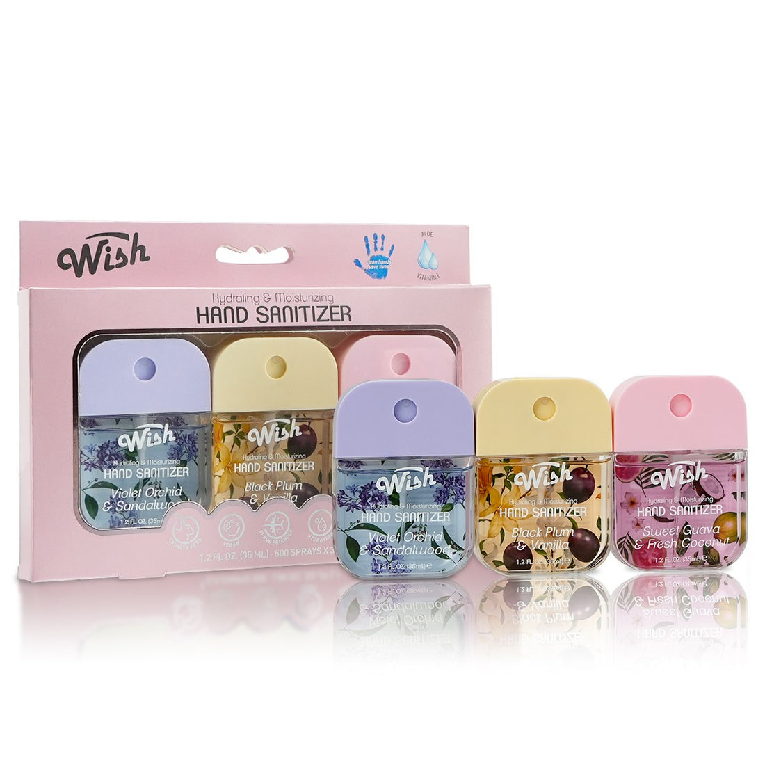 3 Pack Hand Sanitizer Gift Box, 1.2 oz Each, Black Plum / Sweet Guava / Violet Orchid