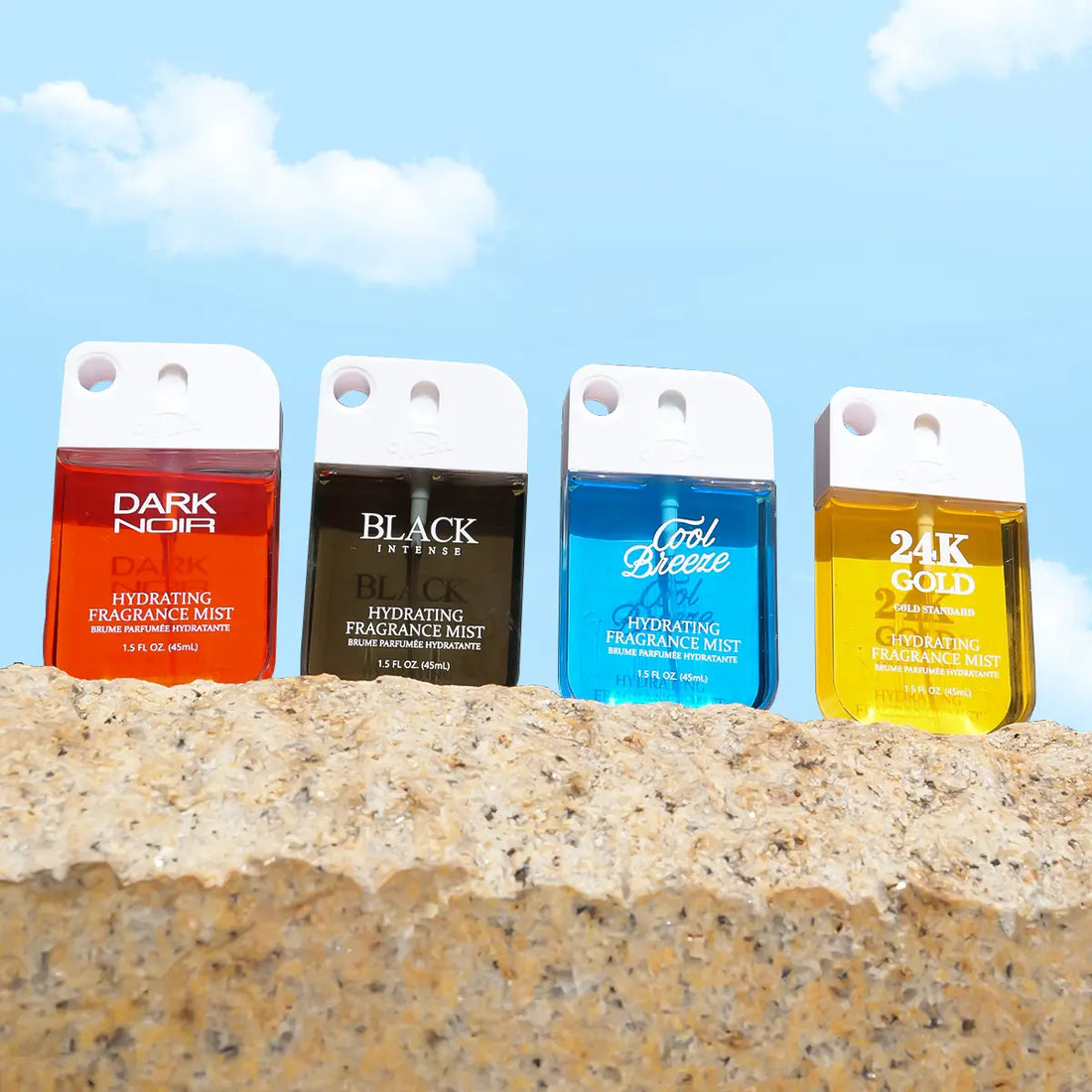 24K Gold / Black Intense / Cool Breeze / Dark Noir Body Mist Bundle for Men, 4 x 1.5 oz