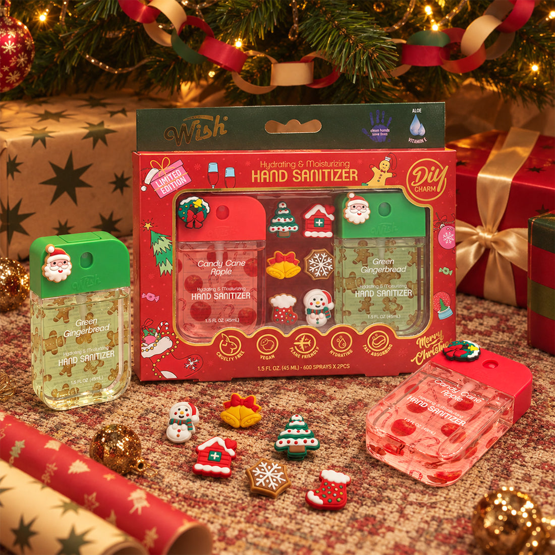 Christmas Hand Sanitizer Gift Box with DIY Holiday Charms (1.5 fl oz × 2)